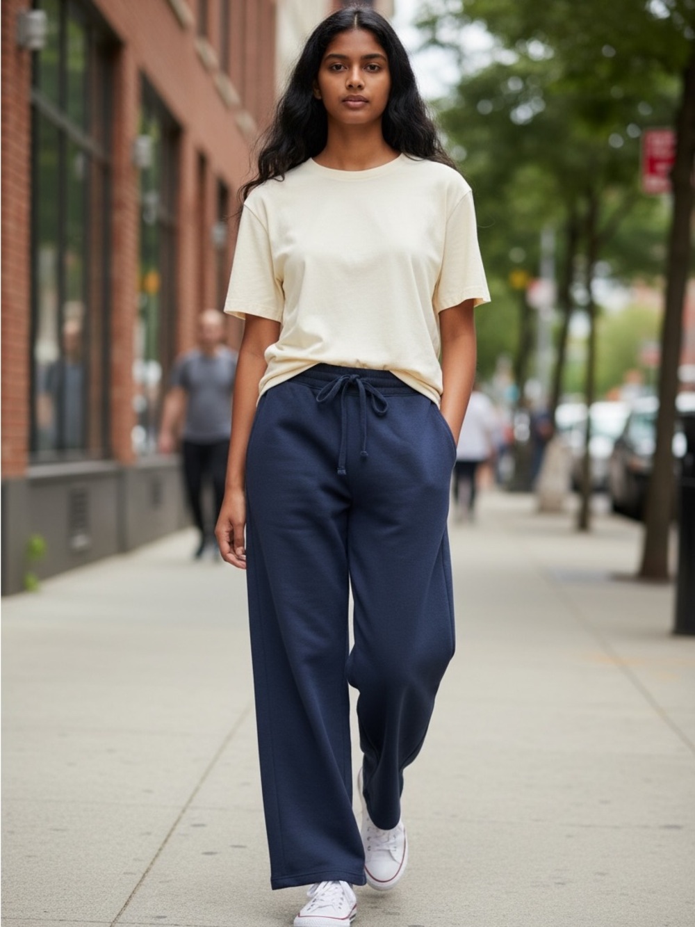 Halara Buttery Soft Linen Navy Wide Leg Pants Size S Petite NWT